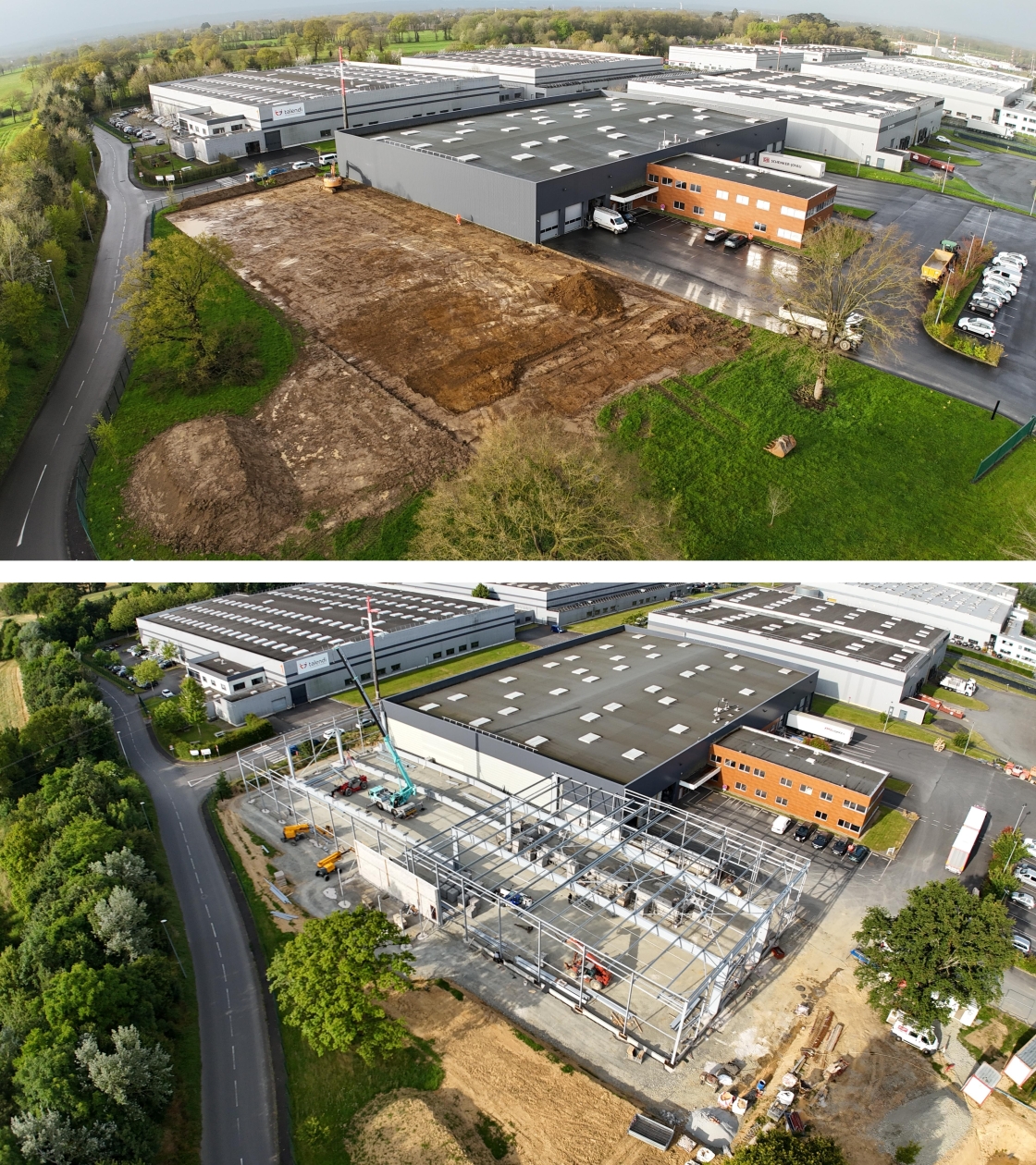 Construction et extension bâtiment logistique Sodico à Noyal-Châtillon-sur-Seiche, Ille-et-Vilaine (35), Bretagne - conception et réalisation Espace Engineering Fayat contractant général et maître d'oeuvre