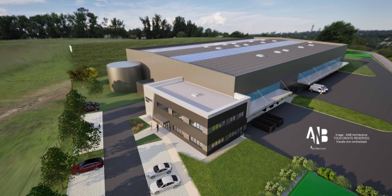 Projet de construction d'un entrepôt logistique et d'un bâtiment tertiaire pour le Groupe Michel (Renault) à Saint-Jean-d'Angély, Deux-Sèvres (79), Nouvelle-Aquitaine - conception et réalisation Espace Engineering Fayat, contractant général et maître d'oeuvre
