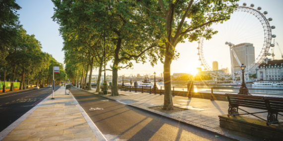 Sunrise and clean streets in London.