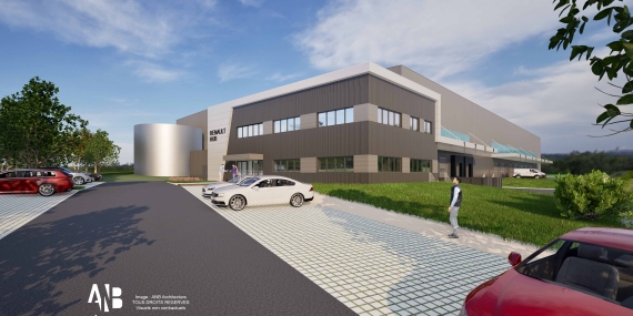 Projet de construction d'un entrepôt logistique et d'un bâtiment tertiaire pour le Groupe Michel (Renault) à Saint-Jean-d'Angély, Deux-Sèvres (79), Nouvelle-Aquitaine - conception et réalisation Espace Engineering Fayat, contractant général et maître d'oeuvre
