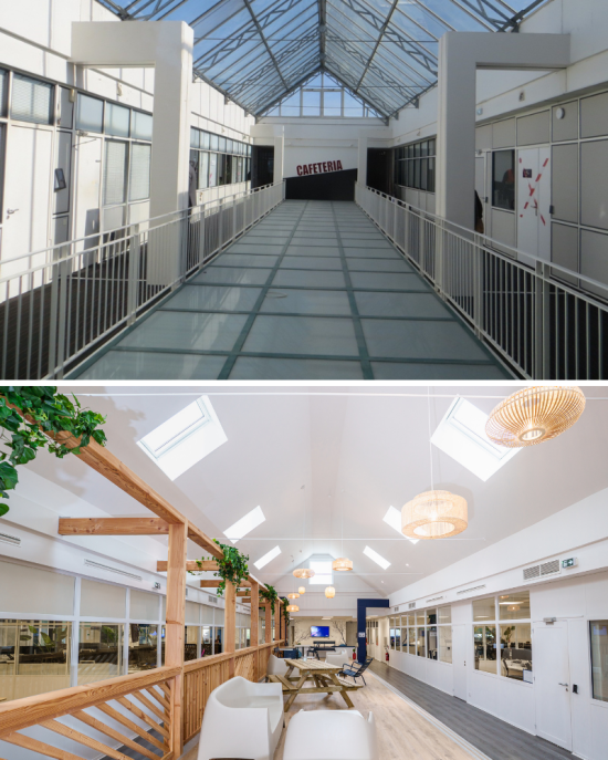 Réhabilitation bâtiment de bureaux Tessi à Cesson-Sévigné, Ille-et-Vilaine (35), Bretagne - conception et réalisation Espace Engineering Fayat, contractant général et maître d'œuvre