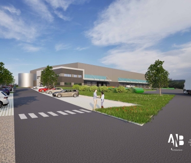 Projet de construction d'un entrepôt logistique et d'un bâtiment tertiaire pour le Groupe Michel (Renault) à Saint-Jean-d'Angély (Niort), Deux-Sèvres (79), Nouvelle-Aquitaine - conception et réalisation Espace Engineering Fayat, contractant général et maître d'oeuvre