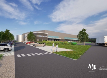 Projet de construction d'un entrepôt logistique et d'un bâtiment tertiaire pour le Groupe Michel (Renault) à Saint-Jean-d'Angély (Niort), Deux-Sèvres (79), Nouvelle-Aquitaine - conception et réalisation Espace Engineering Fayat, contractant général et maître d'oeuvre