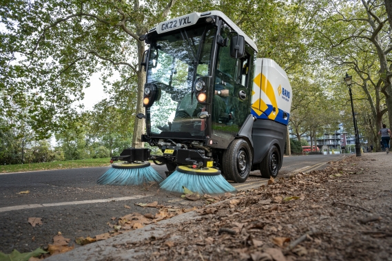 RAVO R1 sweeping some leaves in London.