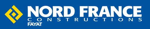 Logo Nord France Constructions blanc sur fond bleu