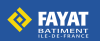 Logo FAYAT BATIMENT Ile-de-France blanc sur fond bleu